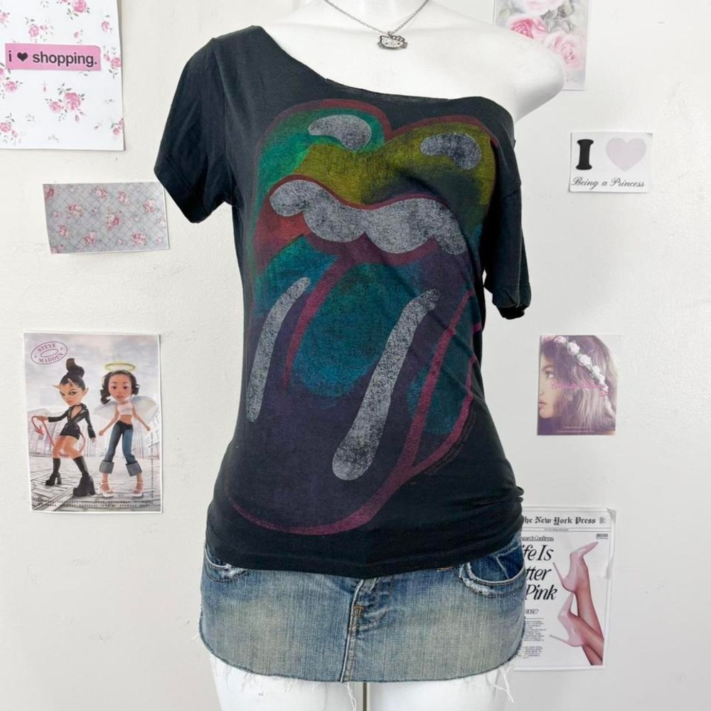 Rolling‎ Stones Rainbow Tongue Graphic Tee – Black